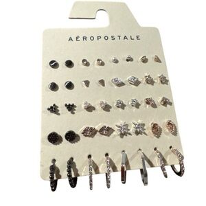Aeropostale Elegant Earring Collection in Black Silver 20 pairs huggies & studs